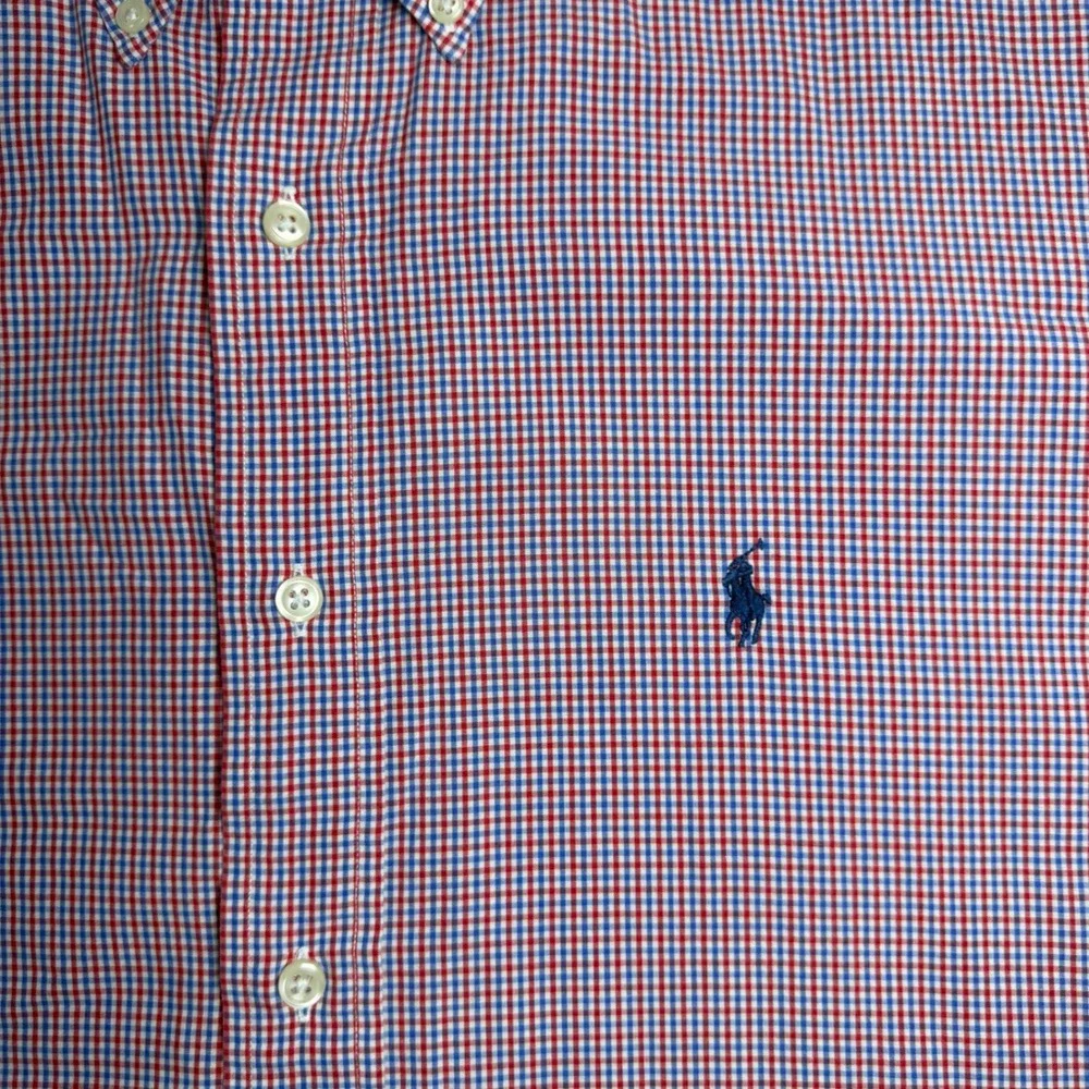 Ralph Lauren Blake Shirt Mens L Red Blue Gingham Check Short Sleeve‎ Button Down
